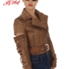 Women's Faux Leather Biker Jacket with Belted Sleeve Accents - Available in 3 Colors