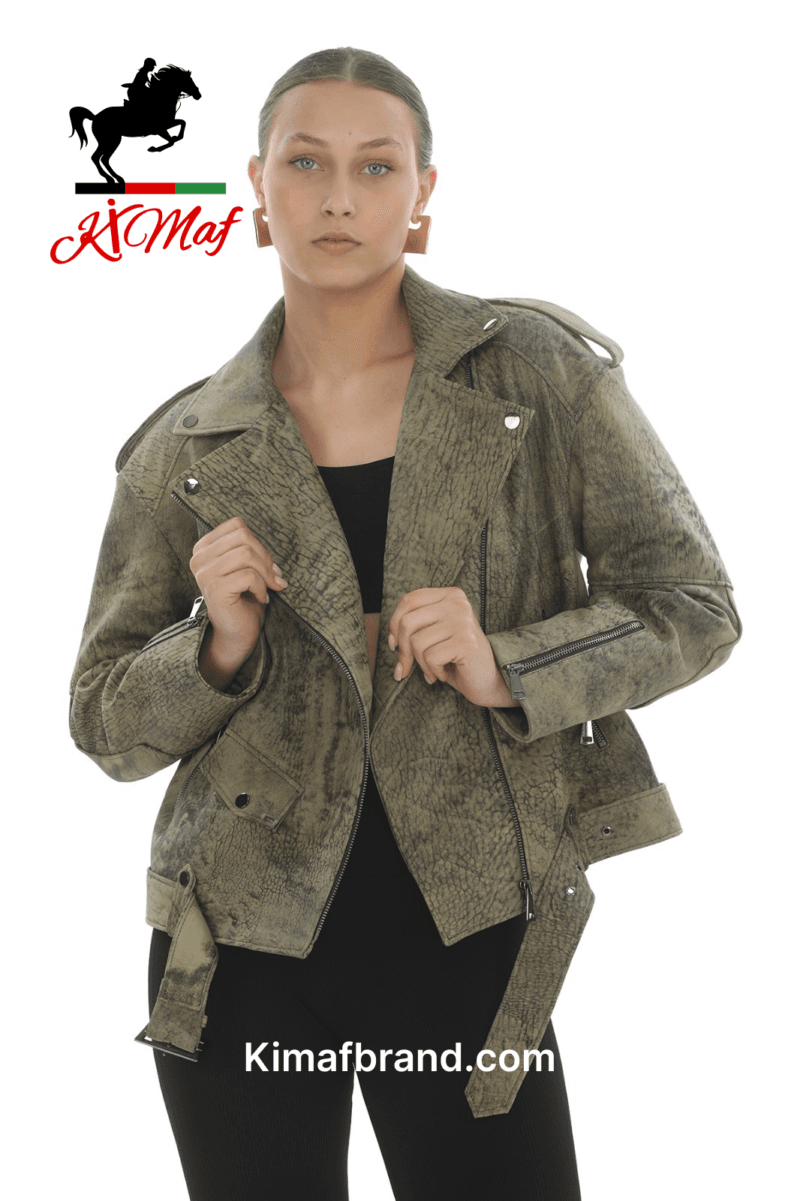 Women's Faux Leather Biker Jacket with Belted Sleeve Accents - Available in 3 Colors