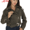 Women's Faux Leather Biker Jacket with Belted Sleeve Accents - Available in 3 Colors