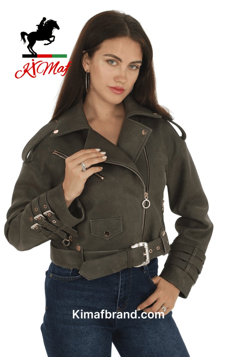 Women's Faux Leather Biker Jacket with Belted Sleeve Accents - Available in 3 Colors