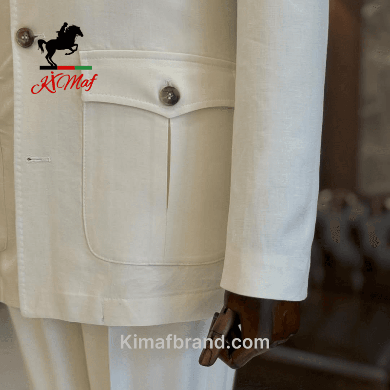 Elegant Ivory Men's Blazer with Classic Button Pockets