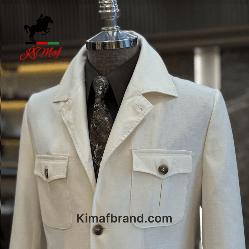 Elegant Ivory Men's Blazer with Classic Button Pockets