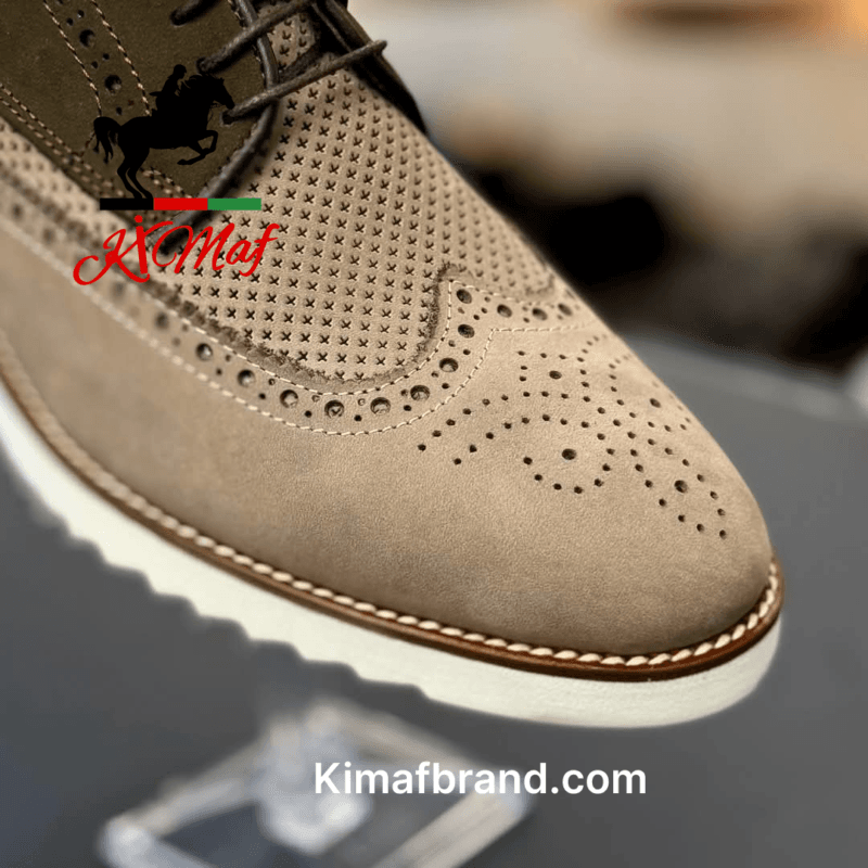 Men's Suede Brogue Oxford Shoes with Perforated Detailing