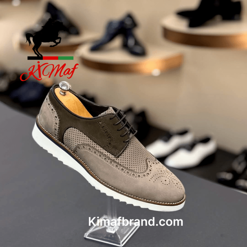 Men's Suede Brogue Oxford Shoes with Perforated Detailing