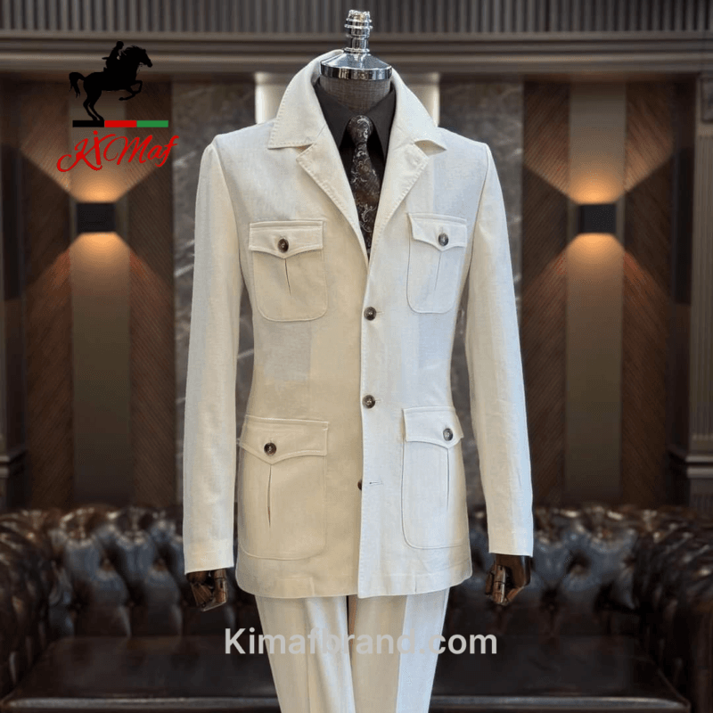 Elegant Ivory Men's Blazer with Classic Button Pockets