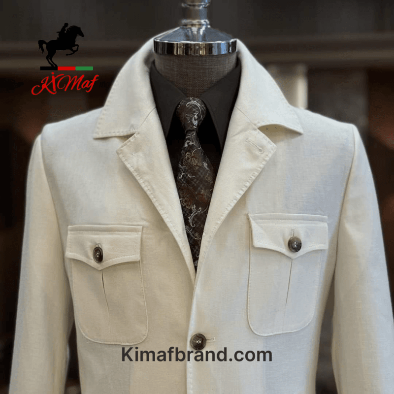 Elegant Ivory Men's Blazer with Classic Button Pockets