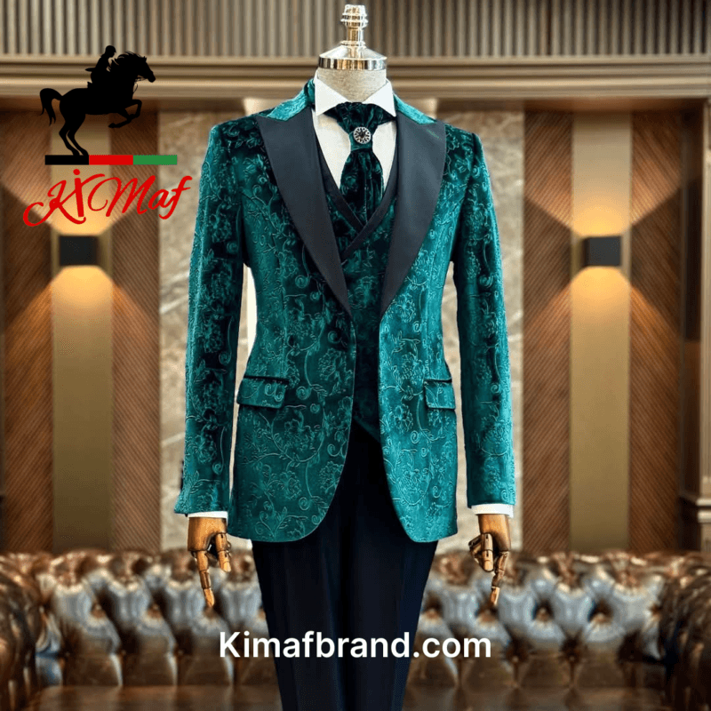 Elegant Dark Green Floral Suit by Kimaf