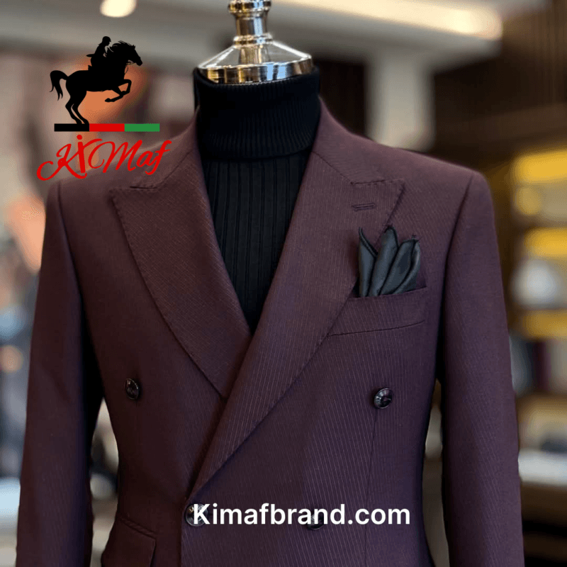 Stylish Maroon Double-Breasted Suit Jacket by Kimaf