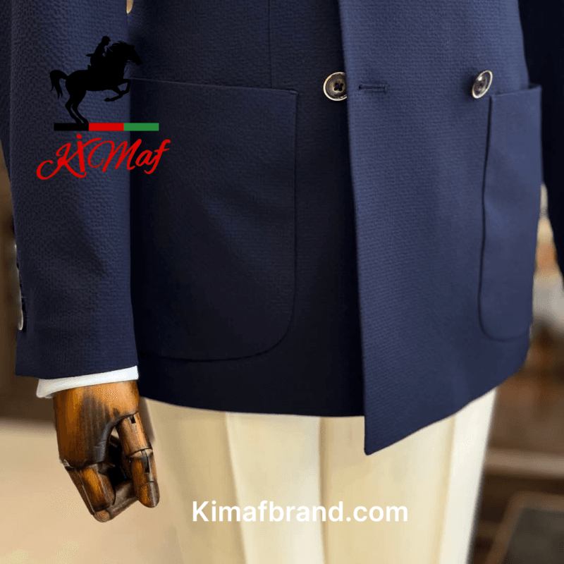 Classic Dark Blue Double-Breasted Suit by Kimaf