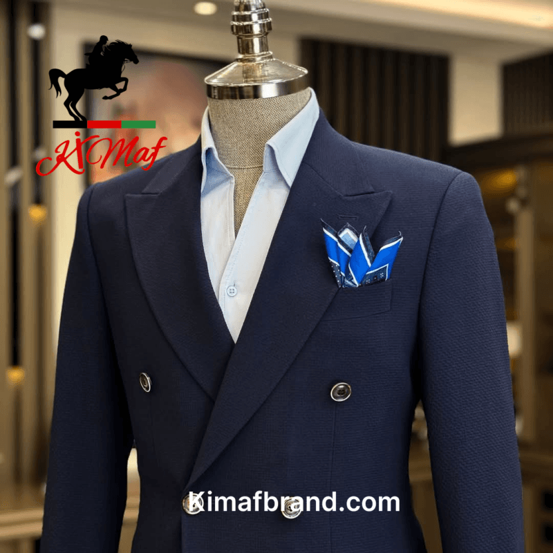 Classic Dark Blue Double-Breasted Suit by Kimaf