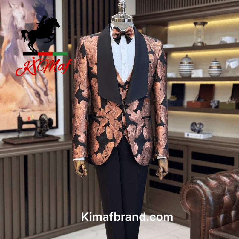 Elegant Black Floral Pattern Suit by Kimaf