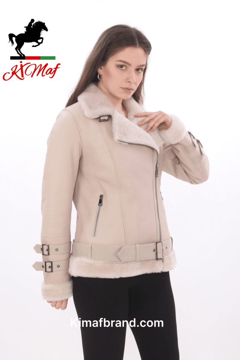 Kimaf Women's Shearling-Lined Black Leather Jacket