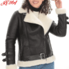 Kimaf Women's Shearling-Lined Black Leather Jacket