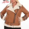 Kimaf Women's Shearling-Lined Black Leather Jacket