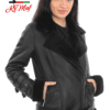 Kimaf Women's Shearling-Lined Black Leather Jacket