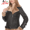 Kimaf Women's Shearling-Lined Black Leather Jacket
