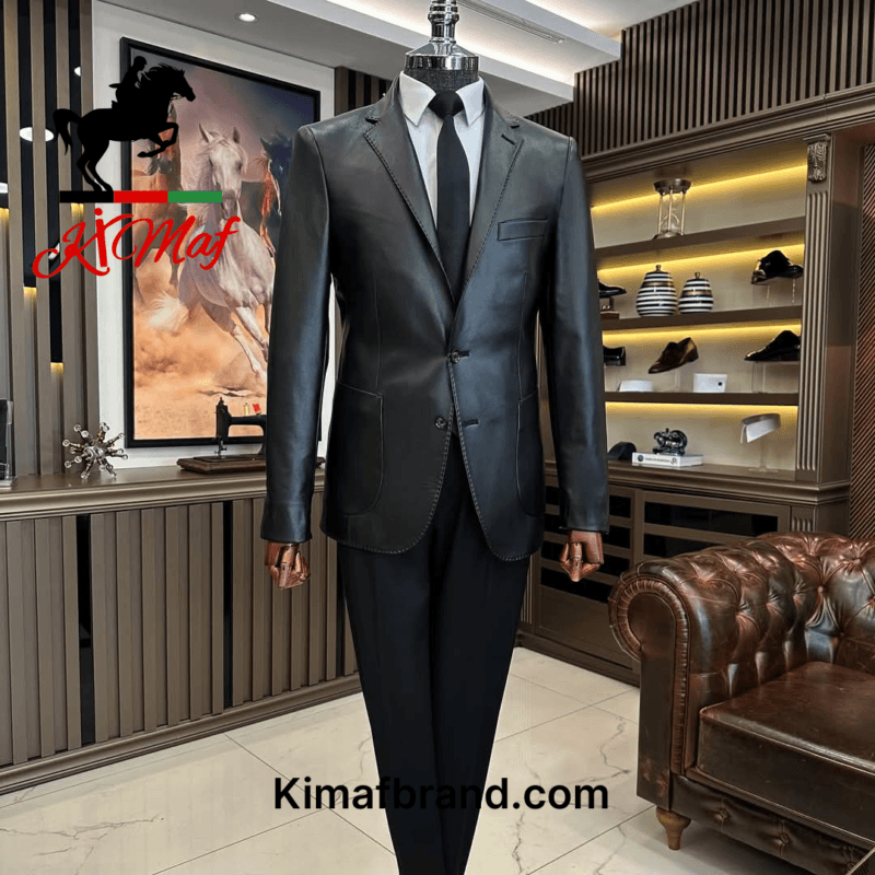 Kimaf Classic Black Leather Suit Jacket