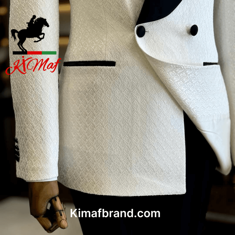 Elegant White Tuxedo Jacket by Kimaf