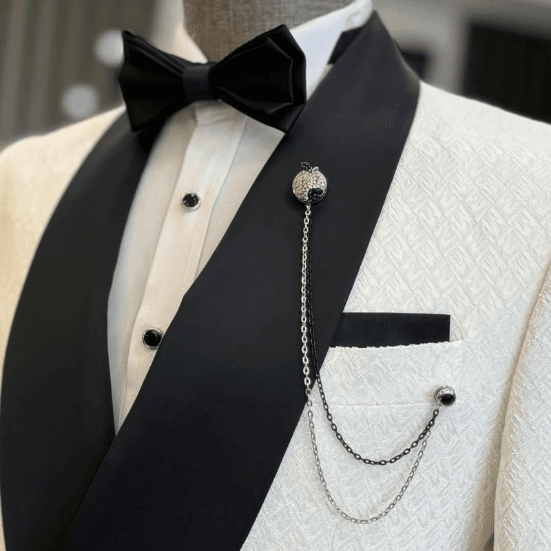Elegant White Tuxedo Jacket by Kimaf