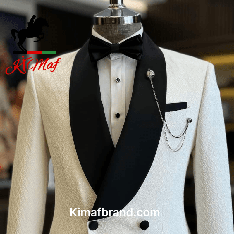 Elegant White Tuxedo Jacket by Kimaf
