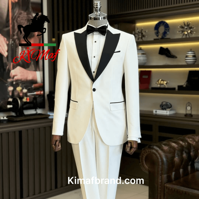 Elegant White Tuxedo Jacket by KX Maf