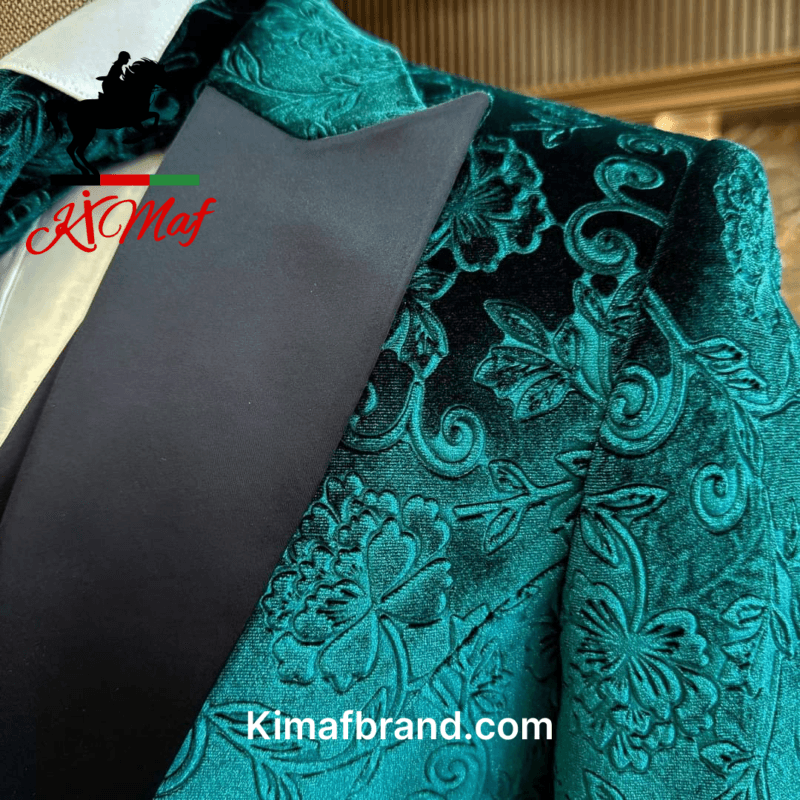 Elegant Dark Green Floral Suit by Kimaf