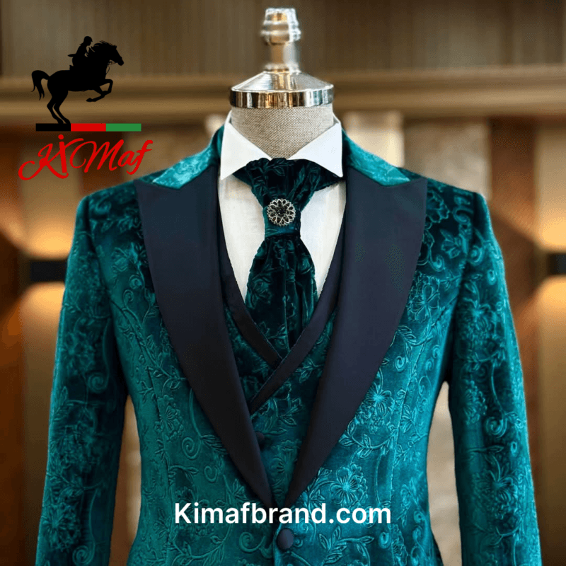 Elegant Dark Green Floral Suit by Kimaf